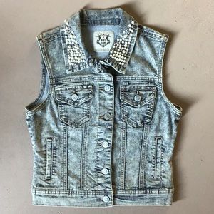 Pearl collared denim vest
